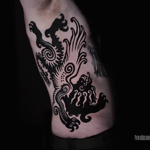 Male Black Tribal tattoo on Side #75207 | Tattoo Artist Pavlik Gusarov