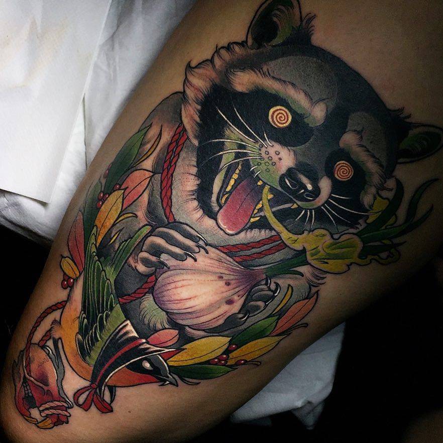 Neotraditional Raccoon Tattoo  Tattoos Raccoon tattoo Art tattoo