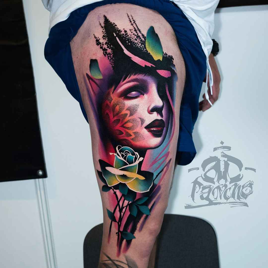 Tattoo artist A.D. Pancho color realistic design tattoo