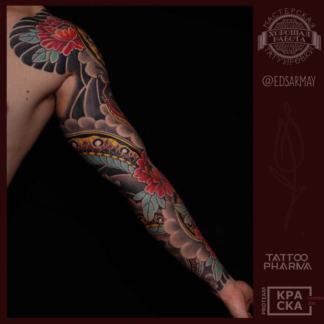 Tattoo artist Eduard Sarmaev color oriental japanese tattoo