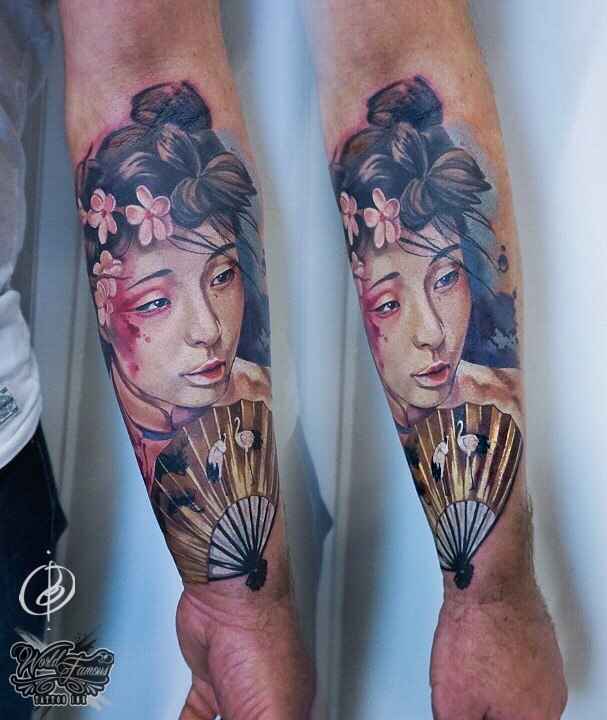Tattoo artist Daria Pirojenko color watercolor realism tattoo