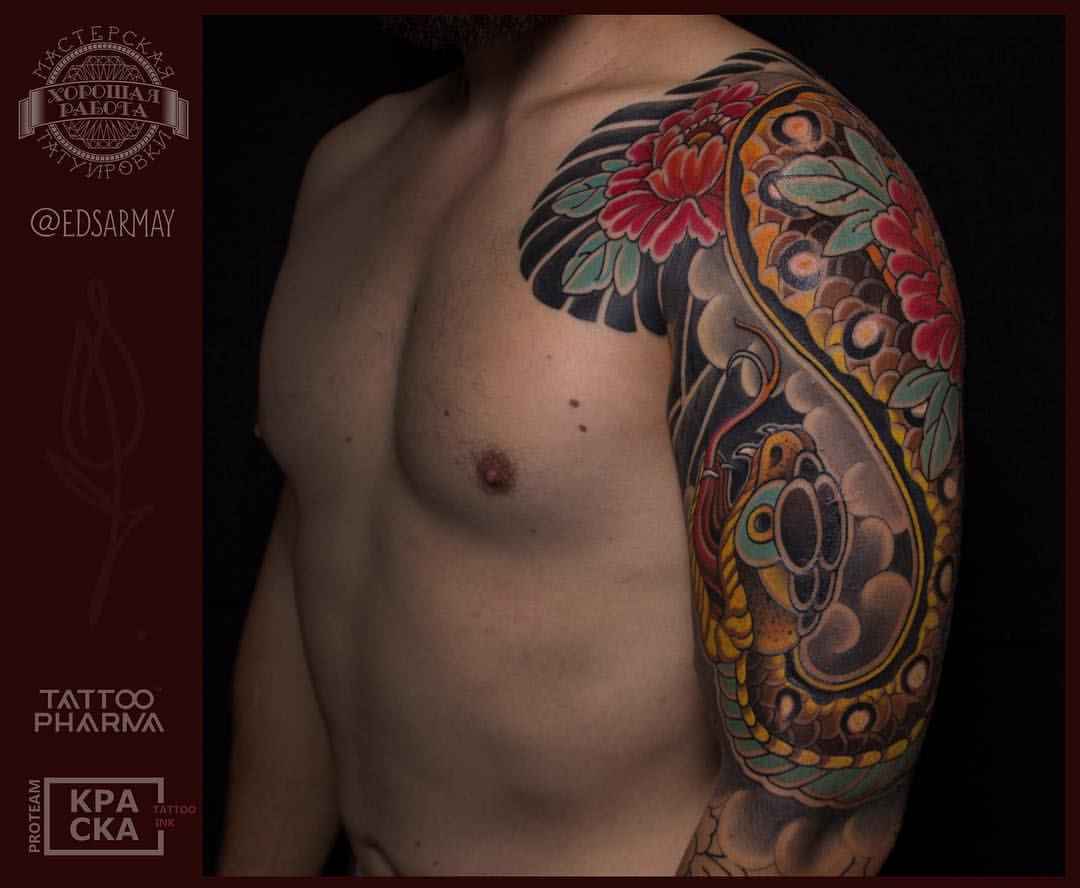 Tattoo artist Eduard Sarmaev color oriental japanese tattoo