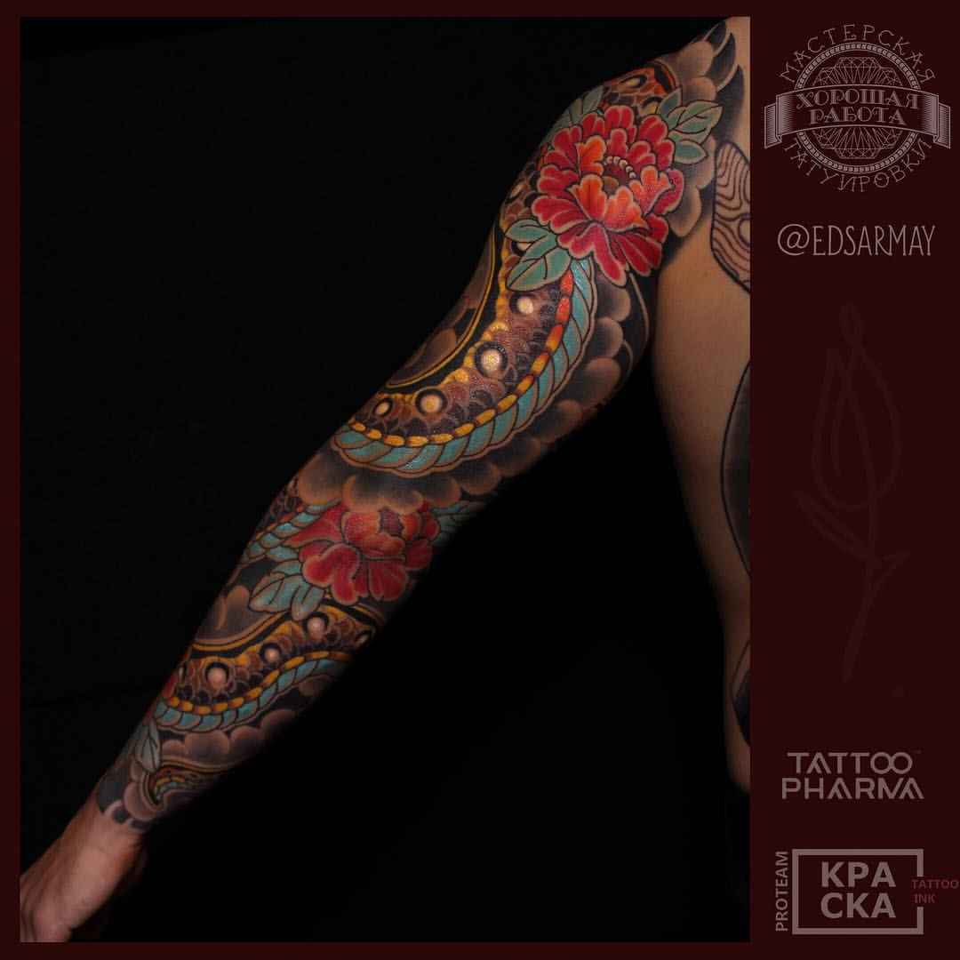 Tattoo artist Eduard Sarmaev color oriental japanese tattoo