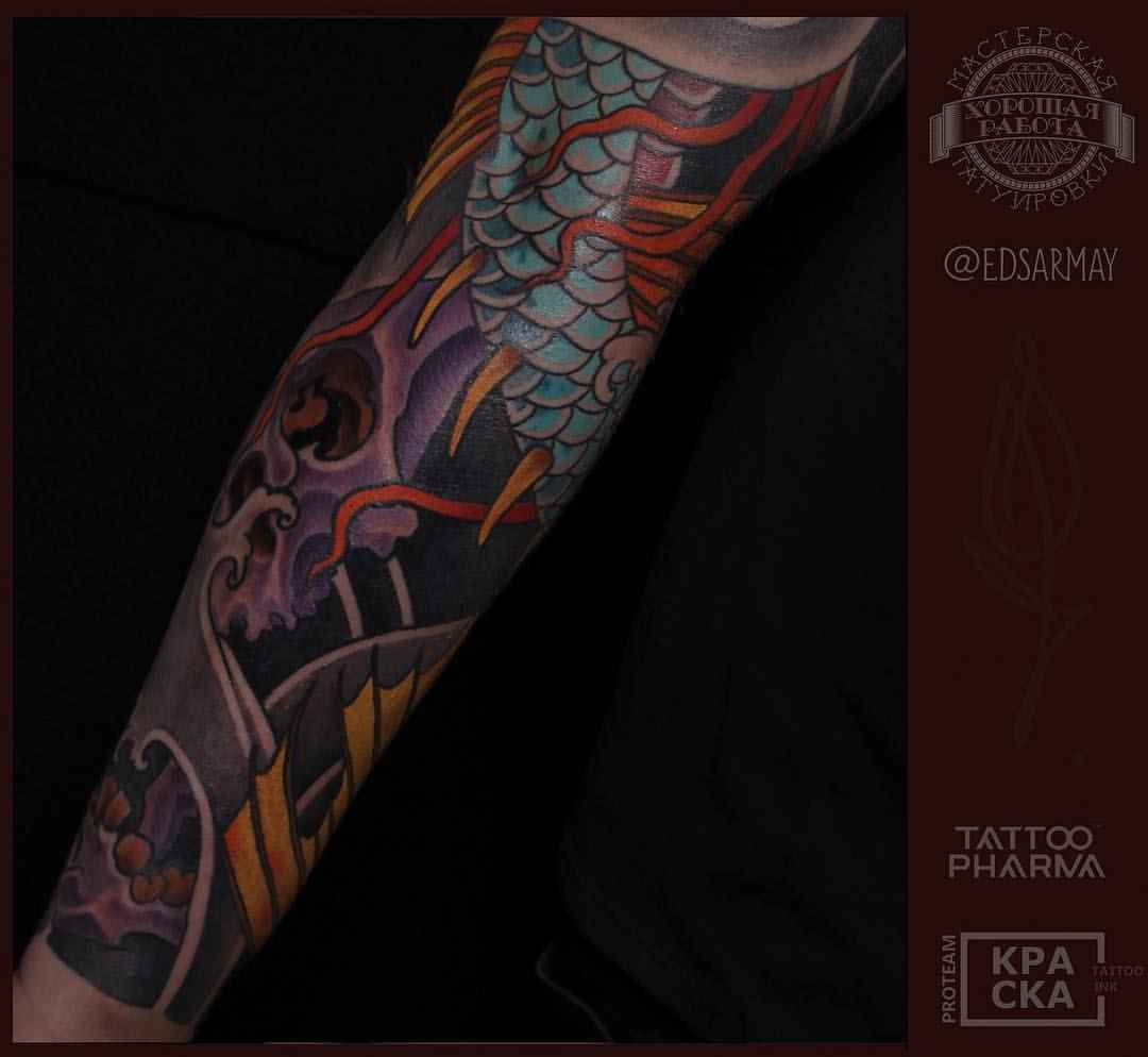 Tattoo artist Eduard Sarmaev color oriental japanese tattoo