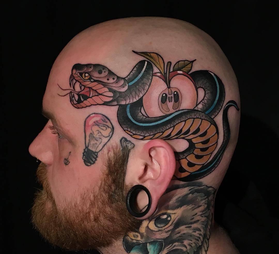 Tattoo artist Friedrich Übler, color new school face and head tattoo | Germany