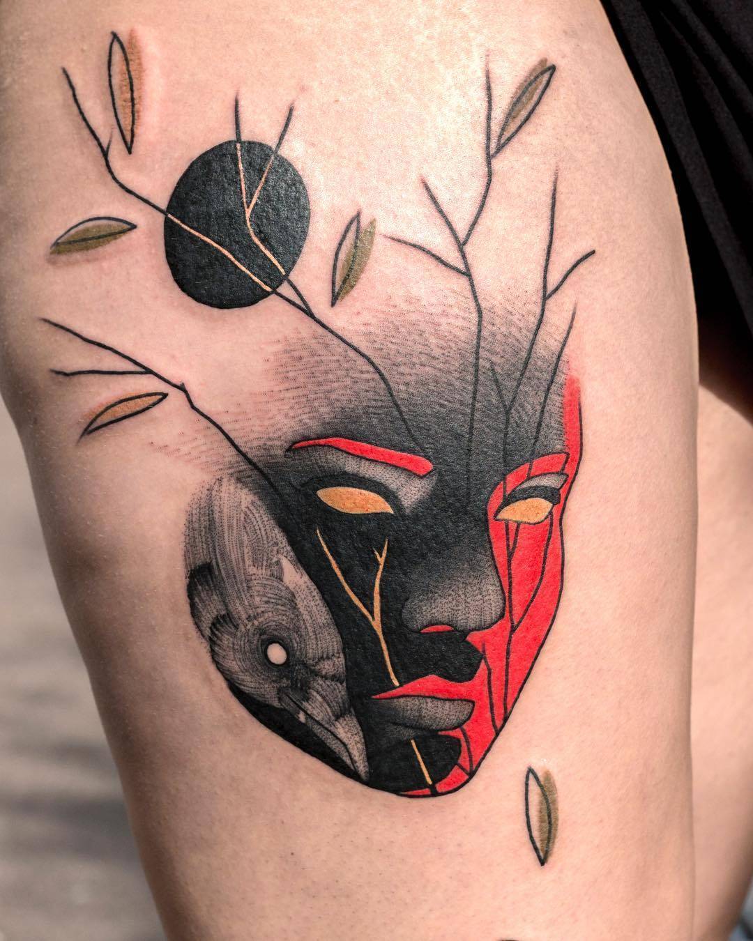 Tattoo artist Mike Kyrtatas, authors style color and black surrealistic sketch tattoo | United Kingdom
