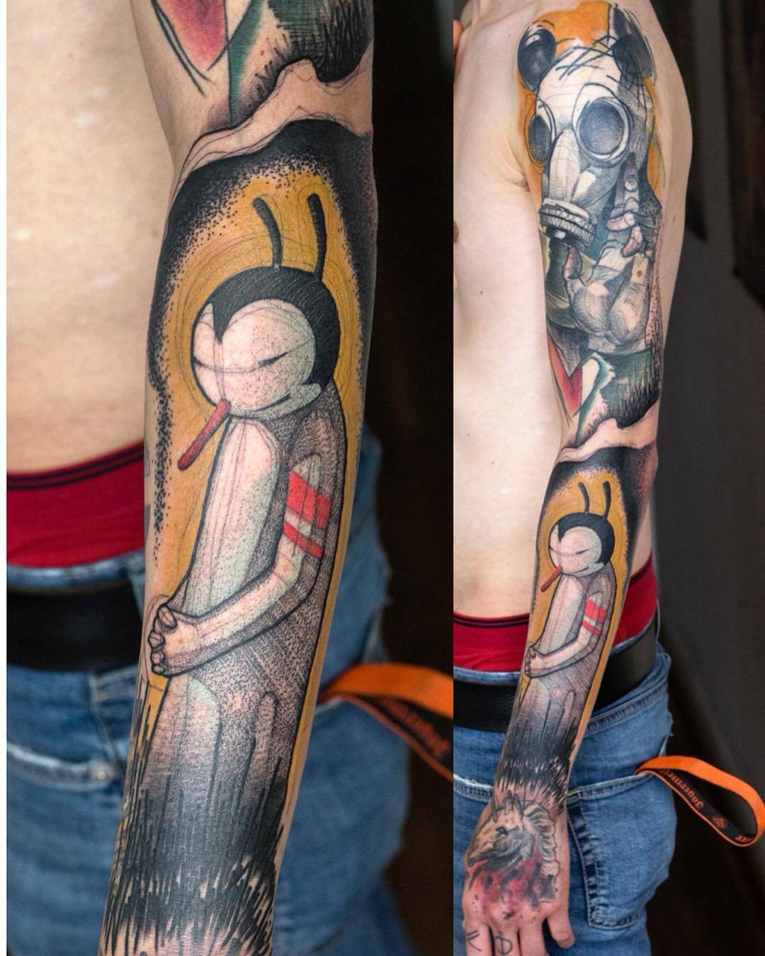 Tattoo artist Mike Kyrtatas, authors style color and black surrealistic sketch tattoo | United Kingdom