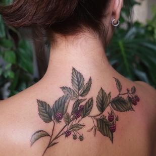 Female Color Botanical tattoo on Back #44768 | Tattoo Artist Aleksandra Vorobeva