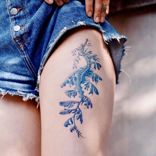 Female Color Miniature tattoo on Thigh #46266 | Tattoo Artist Dasol Kim