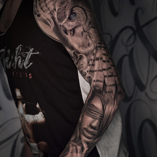 Male Black and Grey Author's Style tattoo on Sleeve #75913 | Tattoo Artist Sasha Hugo