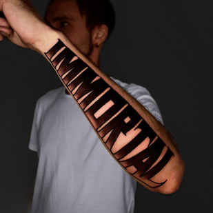 Male Black and Grey Lettering tattoo on Forearm #76648 | Tattoo Artist Artem Ander