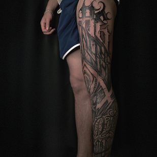 Male Black and Grey Lettering tattoo on Leg #76663 | Tattoo Artist Artem Ander