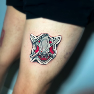 Male  Sticker tattoo on Thigh #78474 | Tattoo Artist Diego Conci