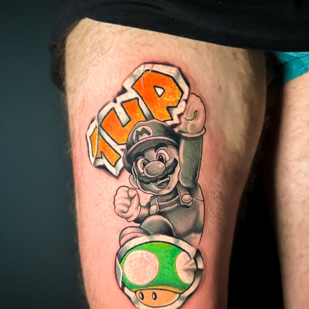 Male  Sticker tattoo on Thigh #78480 | Tattoo Artist Diego Conci