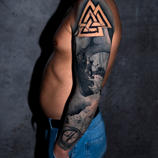 Male Black and Grey Realism tattoo on Sleeve #79548 | Tattoo Artist Sergey Proshkin