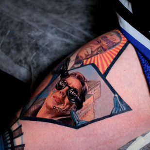 Male Color Portrait tattoo on Thigh #79550 | Tattoo Artist Sergey Proshkin