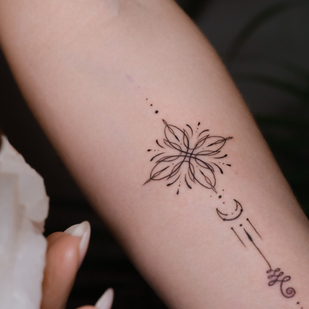 Female Black Ornamental tattoo on Forearm #79929 | Tattoo Artist DARI INK