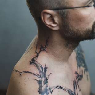 Male Black Abstract tattoo on Breast #80225 | Tattoo Artist Mary Nepostaeva