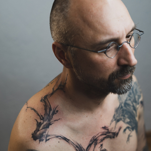 Male Black Abstract tattoo on Breast #80228 | Tattoo Artist Mary Nepostaeva