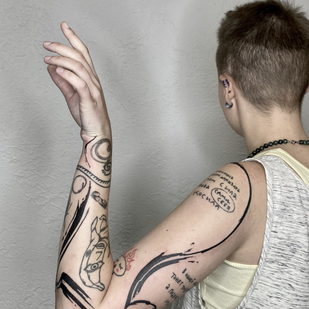 Female Black Abstract tattoo on Sleeve #80458 | Tattoo Artist Mary Nepostaeva
