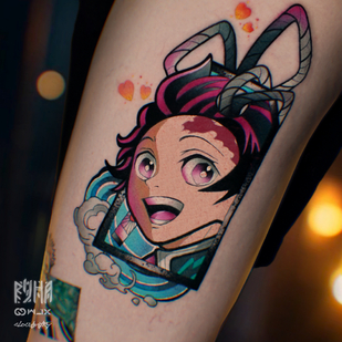 Female Color Anime tattoo on Thigh #81444 | Tattoo Artist Dmitriy Klaud