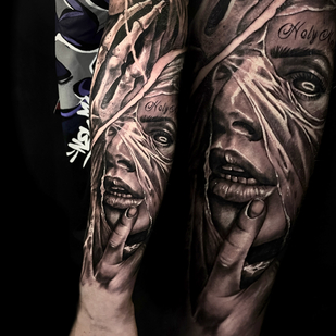 Male Black Realism tattoo on Forearm #81561 | Tattoo Artist Vladimir Solovev