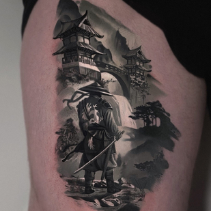 Male Black and Grey Realism tattoo on Leg #81946 | Tattoo Artist Dislike