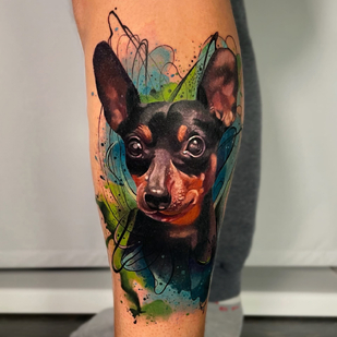 Male Color Watercolor tattoo on Leg #81968 | Tattoo Artist Dislike