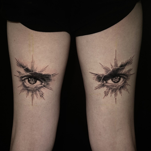Female Black Engraving tattoo on Leg #81996 | Tattoo Artist Yoshi