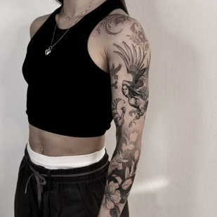 Female Black Graphic tattoo on Sleeve #82271 | Tattoo Artist Anastasia Veresktt
