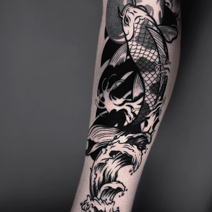 Female Black Graphic tattoo on Shin #82318 | Tattoo Artist Polina s Tatuina