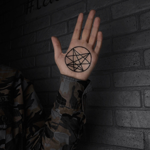 Male Black Linework tattoo on Palm #82325 | Tattoo Artist Polina s Tatuina