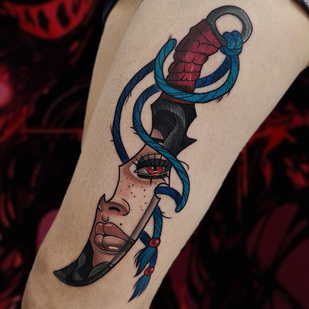 Female Color Neo-traditional tattoo on Thigh #82393 | Tattoo Artist Ksenya Bugimen