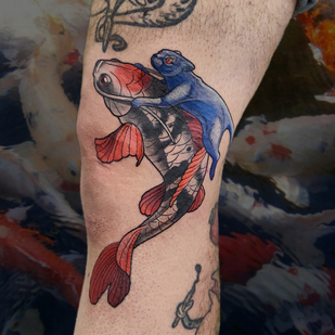 Male Color Author's Style tattoo on Thigh #82396 | Tattoo Artist Ksenya Bugimen