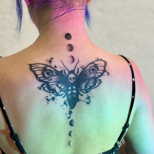 Female Black Graphic tattoo on Back #82429 | Tattoo Artist Tigran | Re1st.Ink