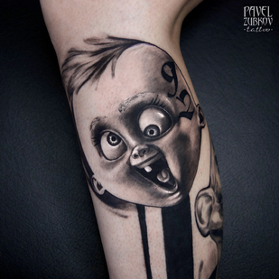Female Black and Grey Portrait tattoo on Leg #83009 | Tattoo Artist Pavel Zubkov