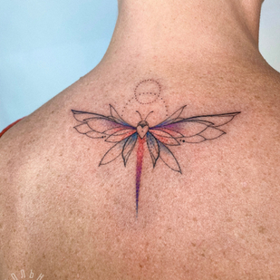 Female Color Fineline tattoo on Back #83169 | Tattoo Artist Ekaterina Maximova
