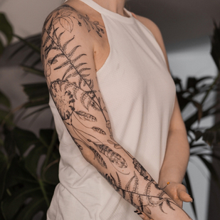 Female Black Graphic tattoo on Sleeve #84230 | Tattoo Artist Anna Novitskaya