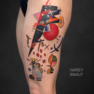 Female Color Abstract tattoo on Thigh #85358 | Tattoo Artist Harey Snaut