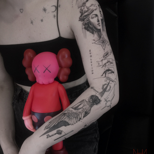 Male Black and Grey Minimalism tattoo on Sleeve #90857 | Tattoo Artist Max Hyde