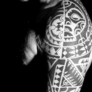 Male Black Polynesian tattoo on Sleeve #84365 | Tattoo Artist Maxim Desnev