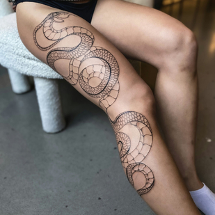 Female Black Fineline tattoo on Leg #85764 | Tattoo Artist Saskia Patrice