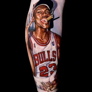 Male Color Portrait tattoo on Leg #87208 | Tattoo Artist Tolga Cemal Sumer