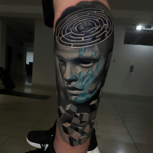 Male Color Surrealism tattoo on Leg #86258 | Tattoo Artist Tomek Glinski