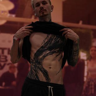 Male Black Blackwork tattoo on Stomach #84289 | Tattoo Artist Vik Prokhorov