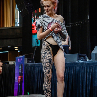 Female Black Ornamental tattoo on Leg #84107 | Tattoo Artist Aleksandr Dvoryanov