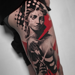 Trash Polka tattoo on Leg #84570 | Tattoo Artist Alexander Mironenko