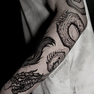 Male Black Graphic tattoo on Forearm #89127 | Tattoo Artist Aleksandr Shkuratov