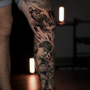 Male Black and Grey Realism tattoo on Leg #83570 | Tattoo Artist Aleksey Titov