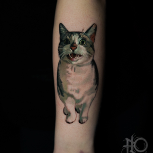 Female Color Realism tattoo on Forearm #86203 | Tattoo Artist Anastasiya Yusupova CAT_KABUKI
